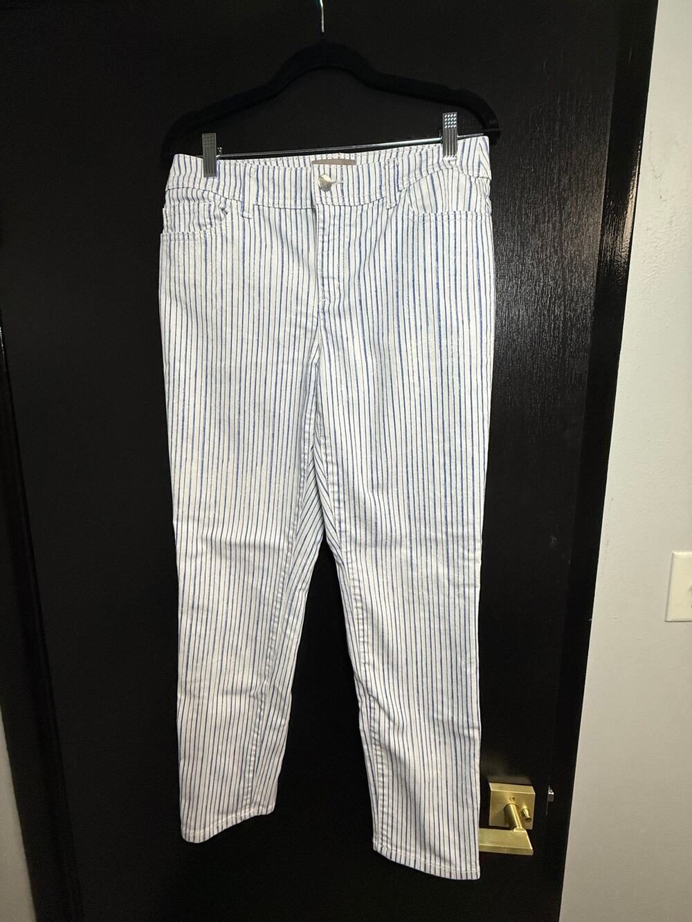 Chico’s Women’s Size 0 Blue White Striped Ankle Pants Stretch